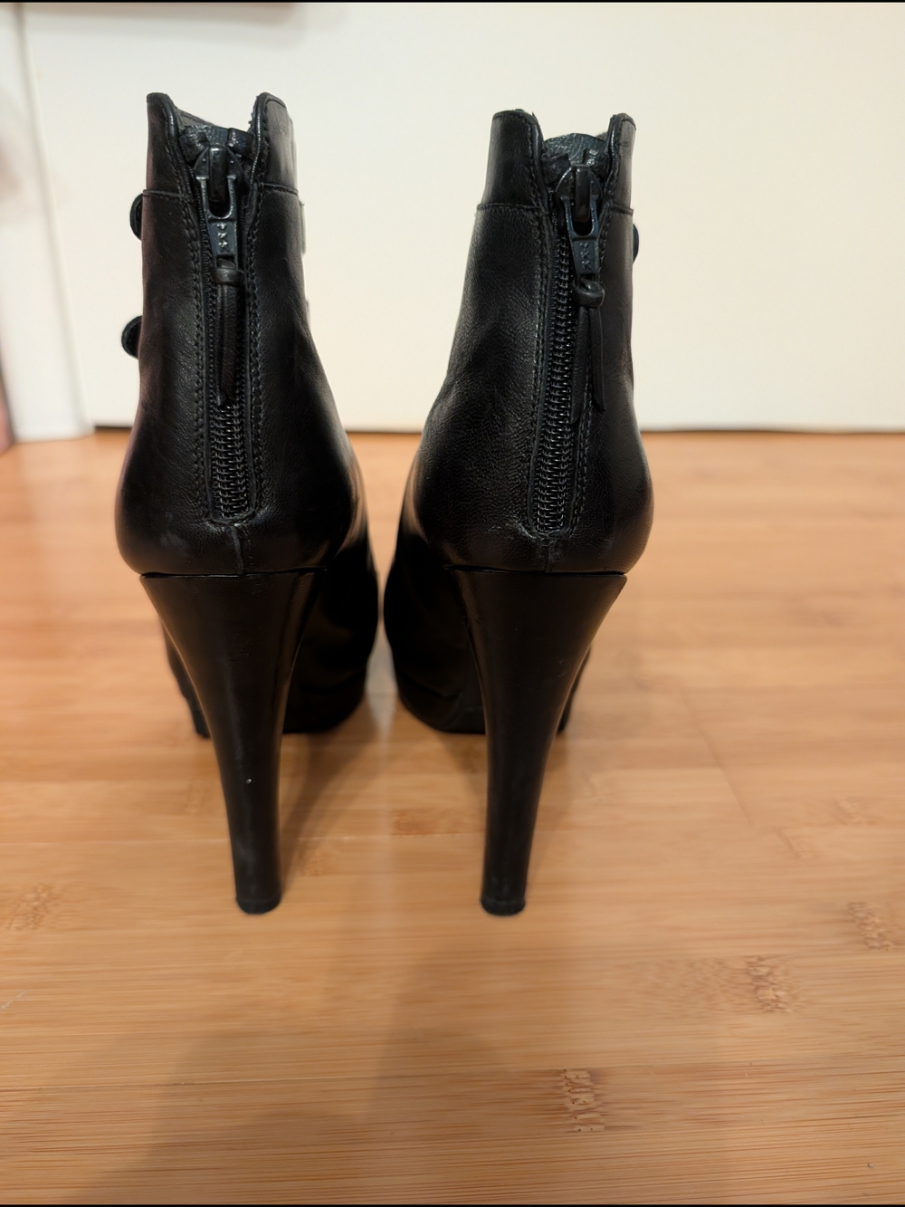 Stuart Weitzman Black Buckled Leather High-Heel Ankle Bootie - Picture 8 of 10